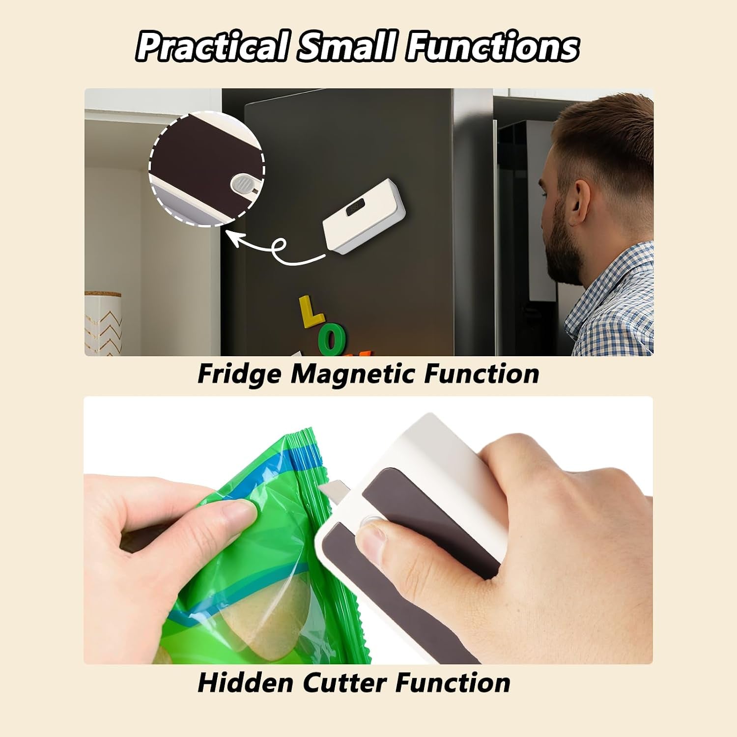 Mini Bag Sealer,Rechargeable Sealer Machine with LED Power Display,Heat Sealer and Cutter with 6 Adjustable Gears,Portable Bag Resealer for Chips Snacks Mylar Bags (White)