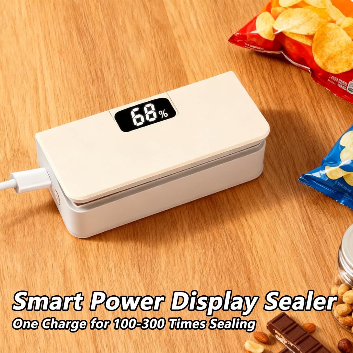 Mini Bag Sealer,Rechargeable Sealer Machine with LED Power Display,Heat Sealer and Cutter with 6 Adjustable Gears,Portable Bag Resealer for Chips Snacks Mylar Bags (White)