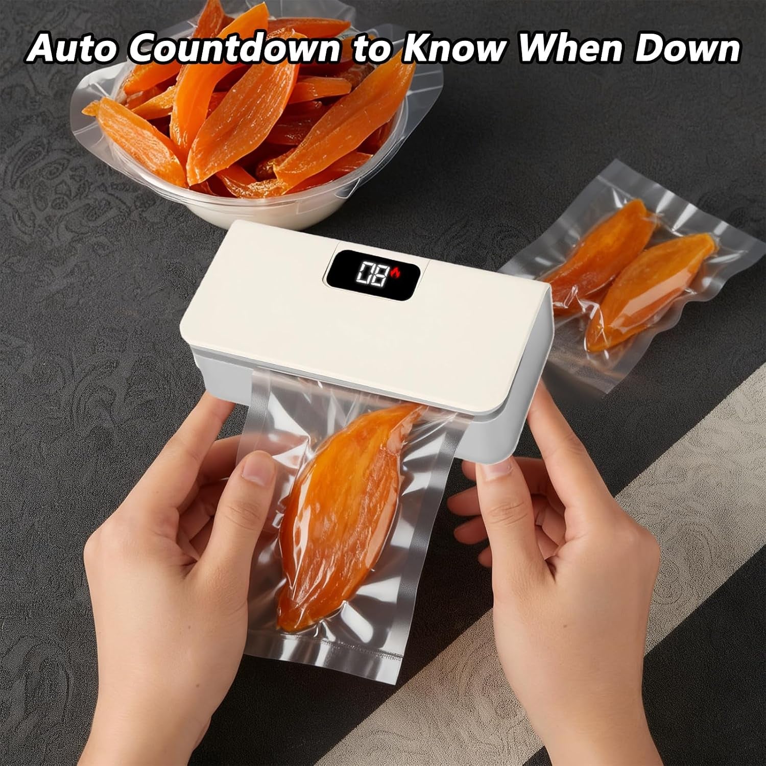 Mini Bag Sealer,Rechargeable Sealer Machine with LED Power Display,Heat Sealer and Cutter with 6 Adjustable Gears,Portable Bag Resealer for Chips Snacks Mylar Bags (White)